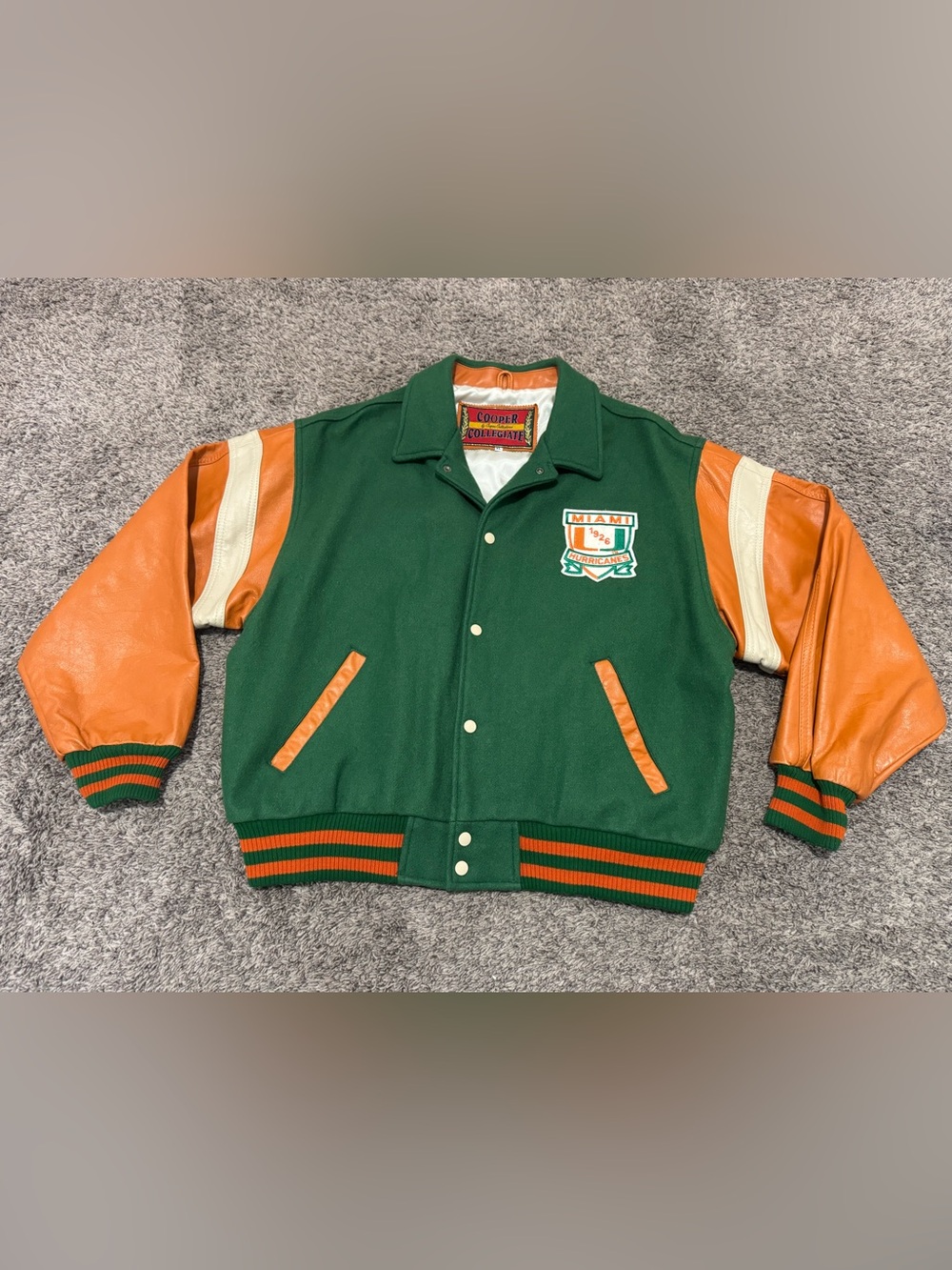 Vintage Miami Hurricanes Letterman Wool & Leather Jacket Embroidered